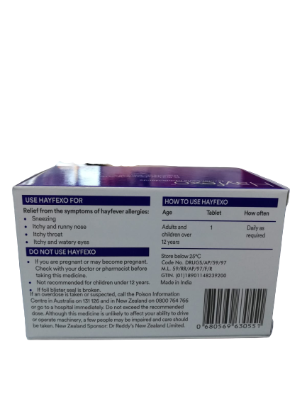 30 x HayFexo Fexofenadine Hydrochloride 180mg Tablets (Generic Telfast Alternative)