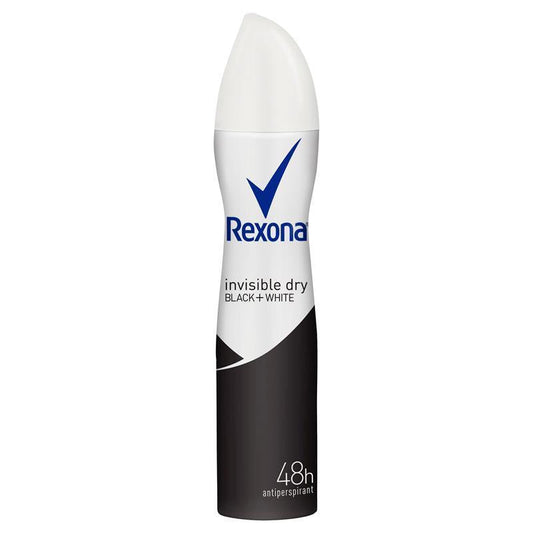 REXONA Women Antiperspirant Aerosol Deodorant Invisible Dry Black+White 150ml