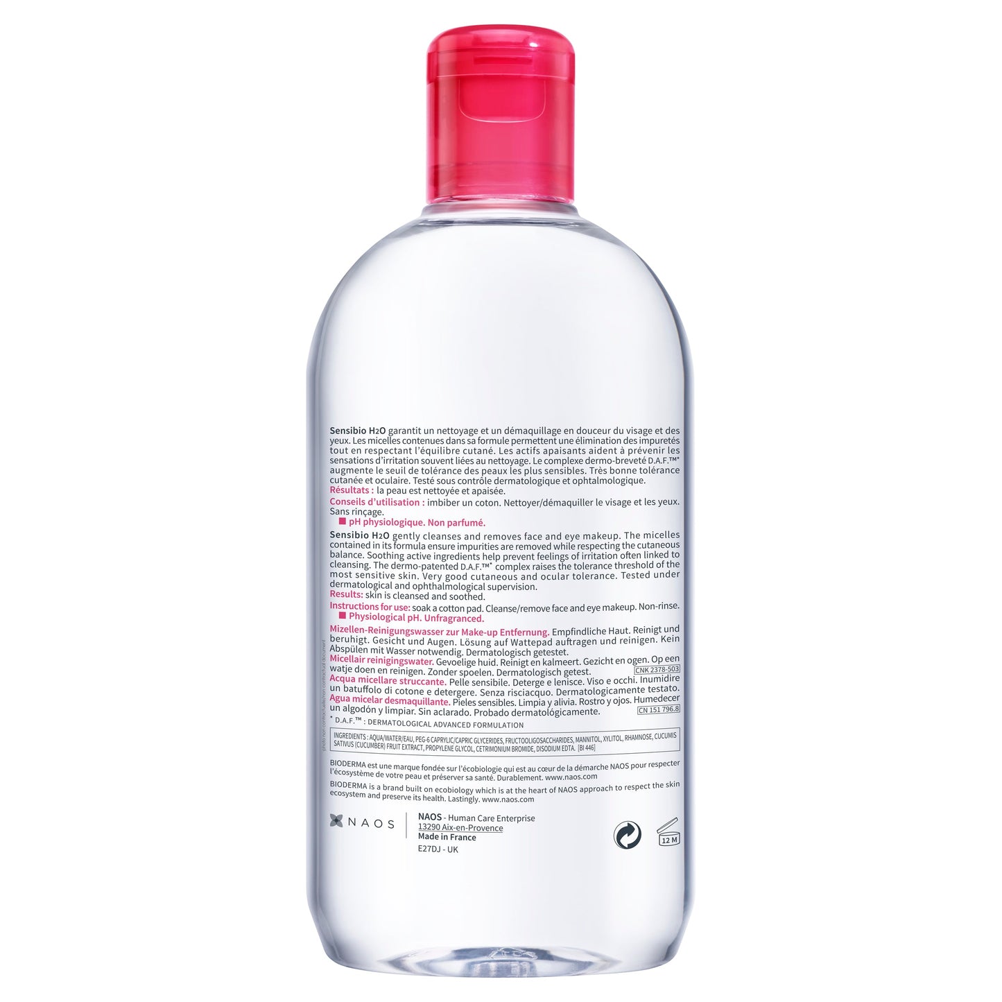 BIODERMA Sensibio H2O Micellar Water Cleanser Pump Bottle 500mL