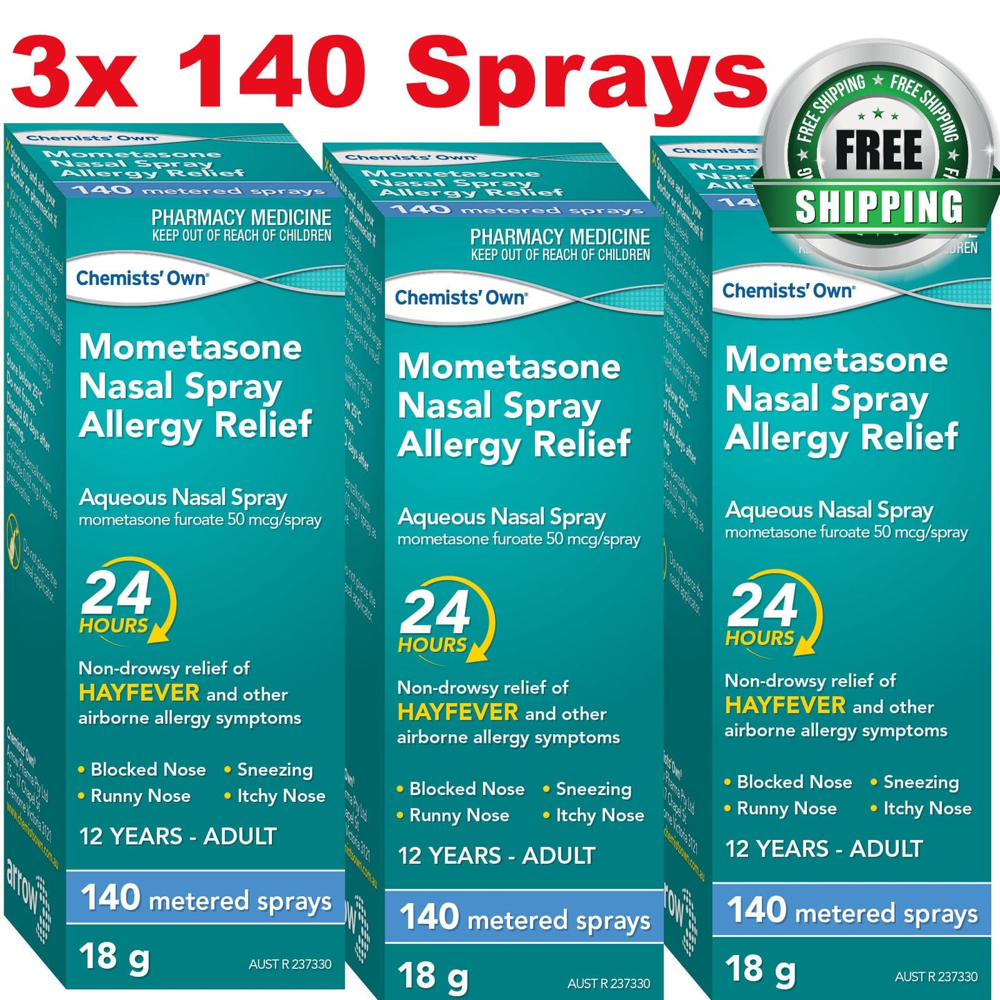 3x Chemists's Own Mometasone Furoate Spray (Nasonex Generic Alternate) + C-Zine 30x Cetirizine 10mg (Zyrtec Generic Alternate)