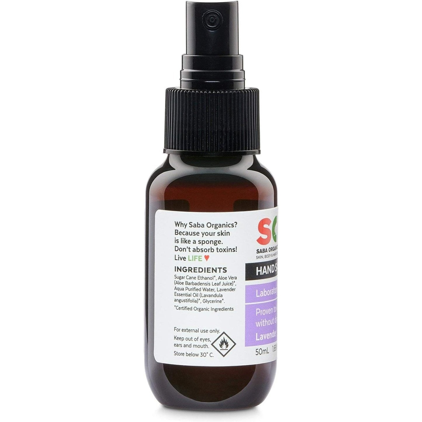 SABA ORGANICS LAVENDAR HAND SANITISER 50ML
