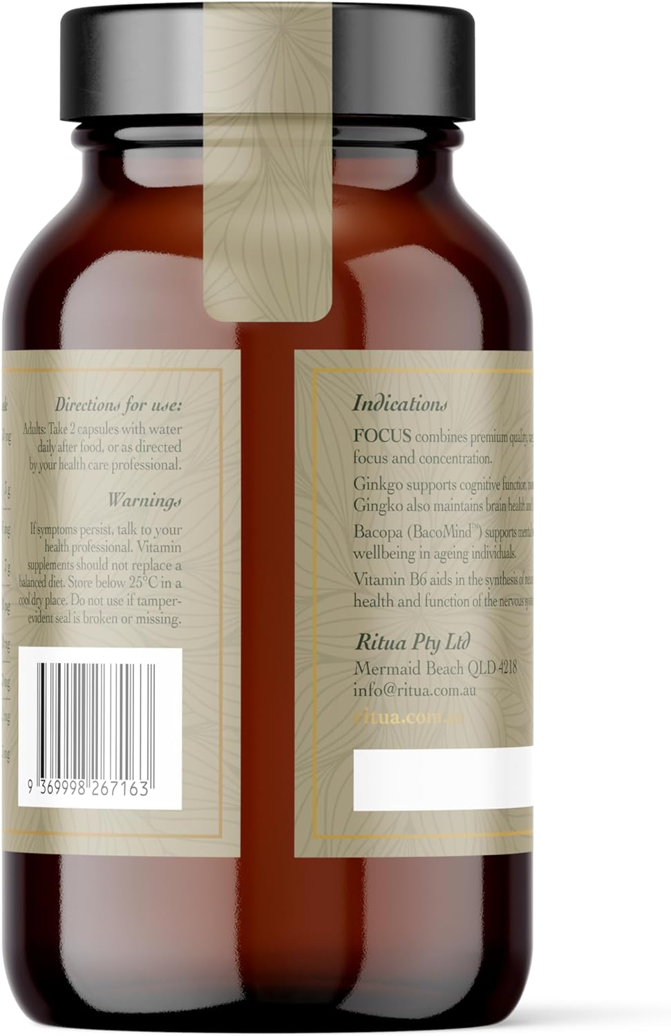 RITUA FOCUS BacoMind Ginko Cordyceps Tyrosine B6 60 Caps