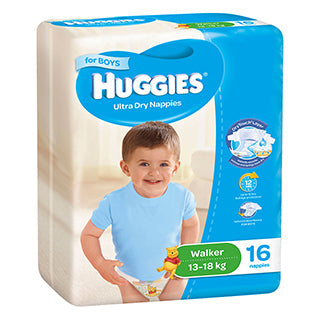 Huggies Ultra Dry For Boys Walker Size 5, 13-18kg 16 Nappies