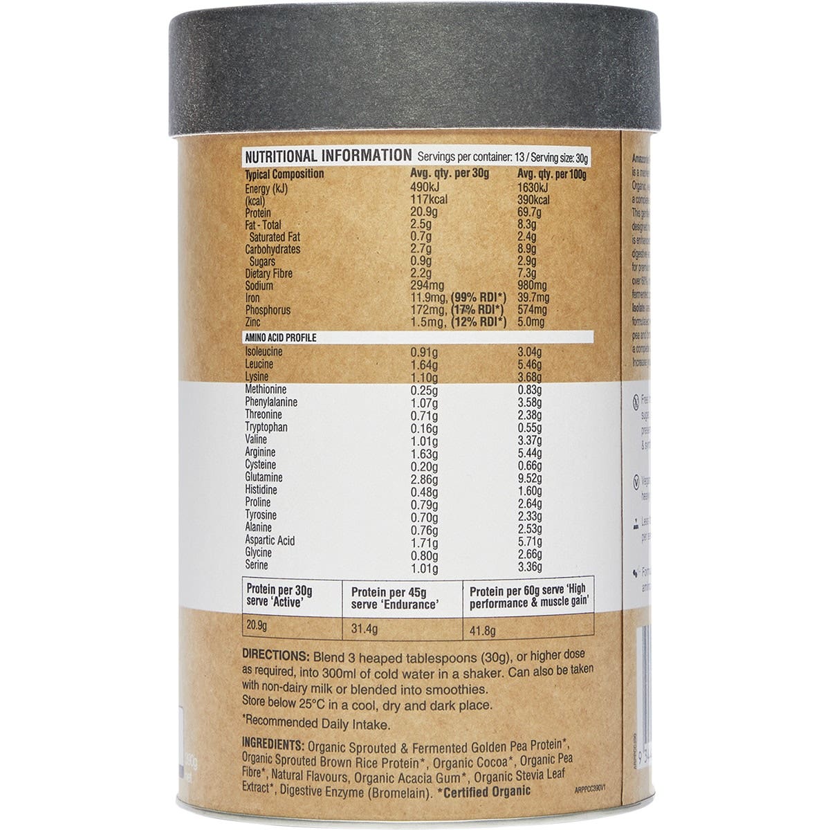 AMAZONIA Raw Protein Isolate Choc Coconut 390g