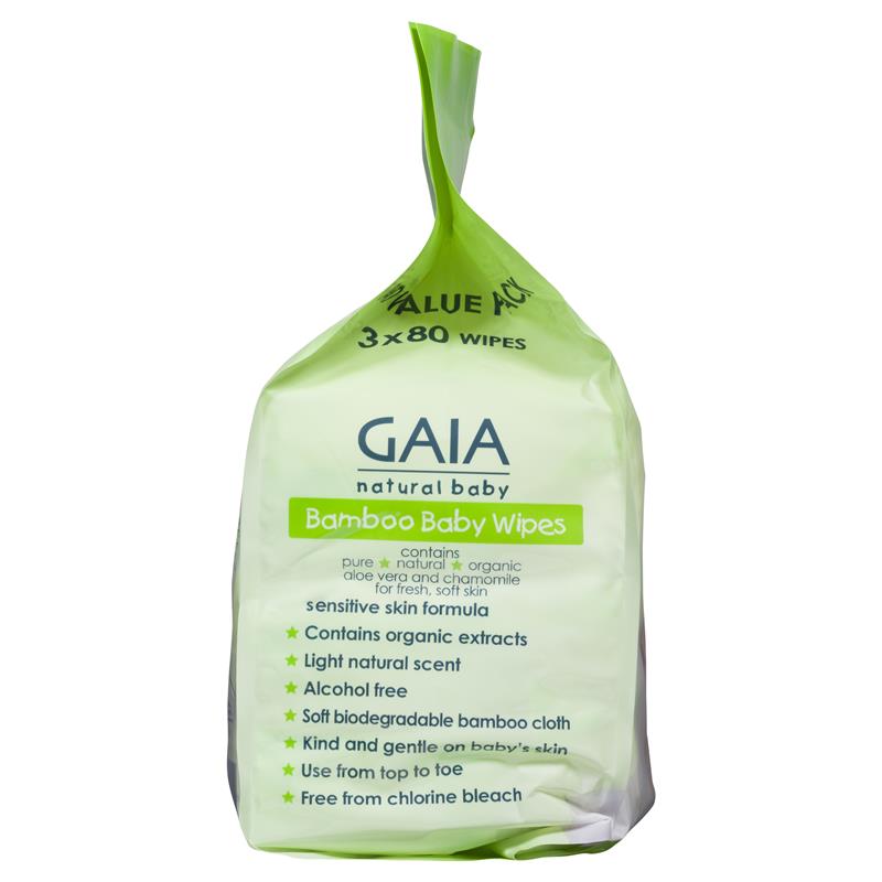 Gaia Natural Baby Bamboo Wipes 240 Wipes