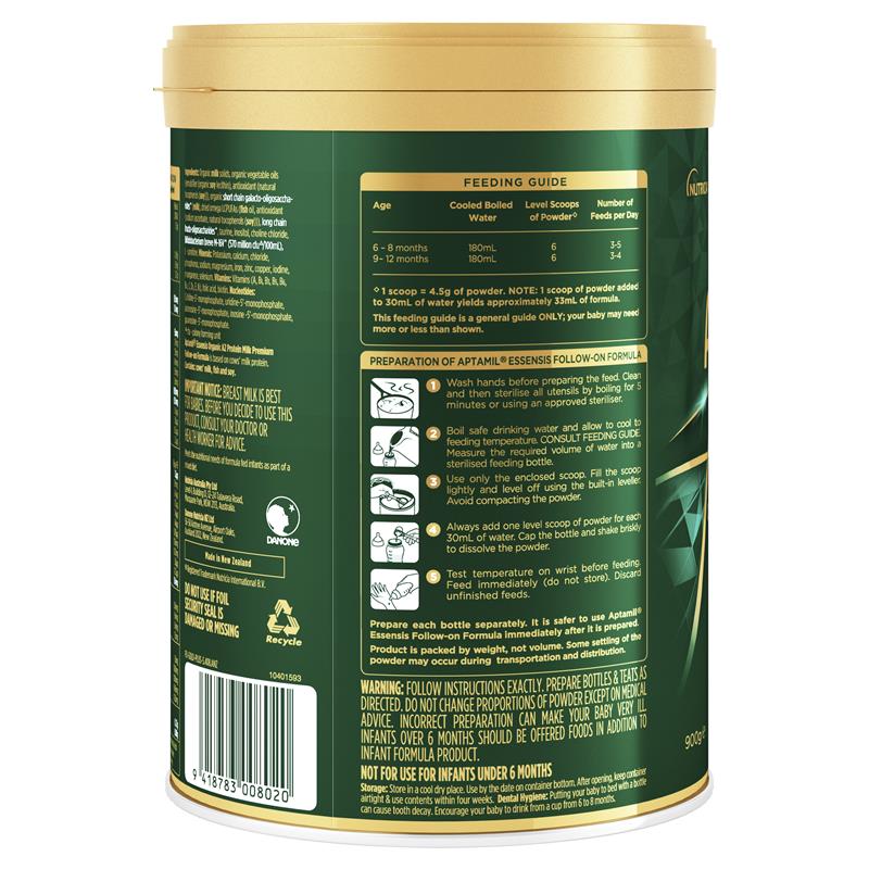 Aptamil Essensis Organic A2 Protein Stage 2 Follow On Formula 900g