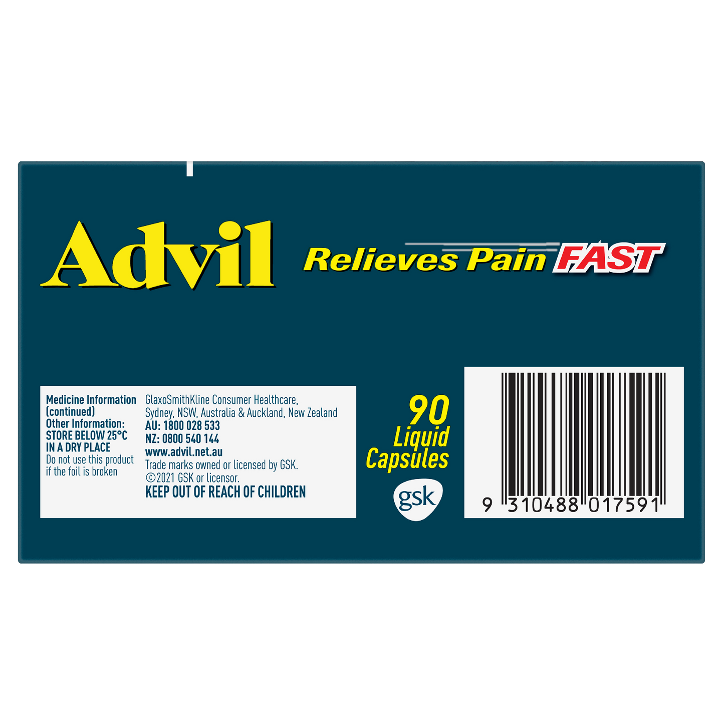Advil Liquid Capsules for Fast & Effective Pain Relief with Liquid Speed 90 Pack