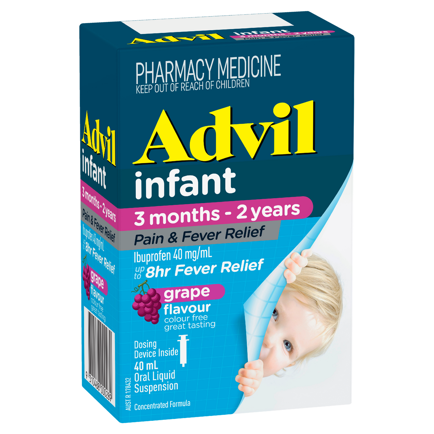 Advil Pain & Fever Infant Drops 3 months-2 years, colour free, up to 8 Hour Fever Relief Ibuprofen Grape 40ml