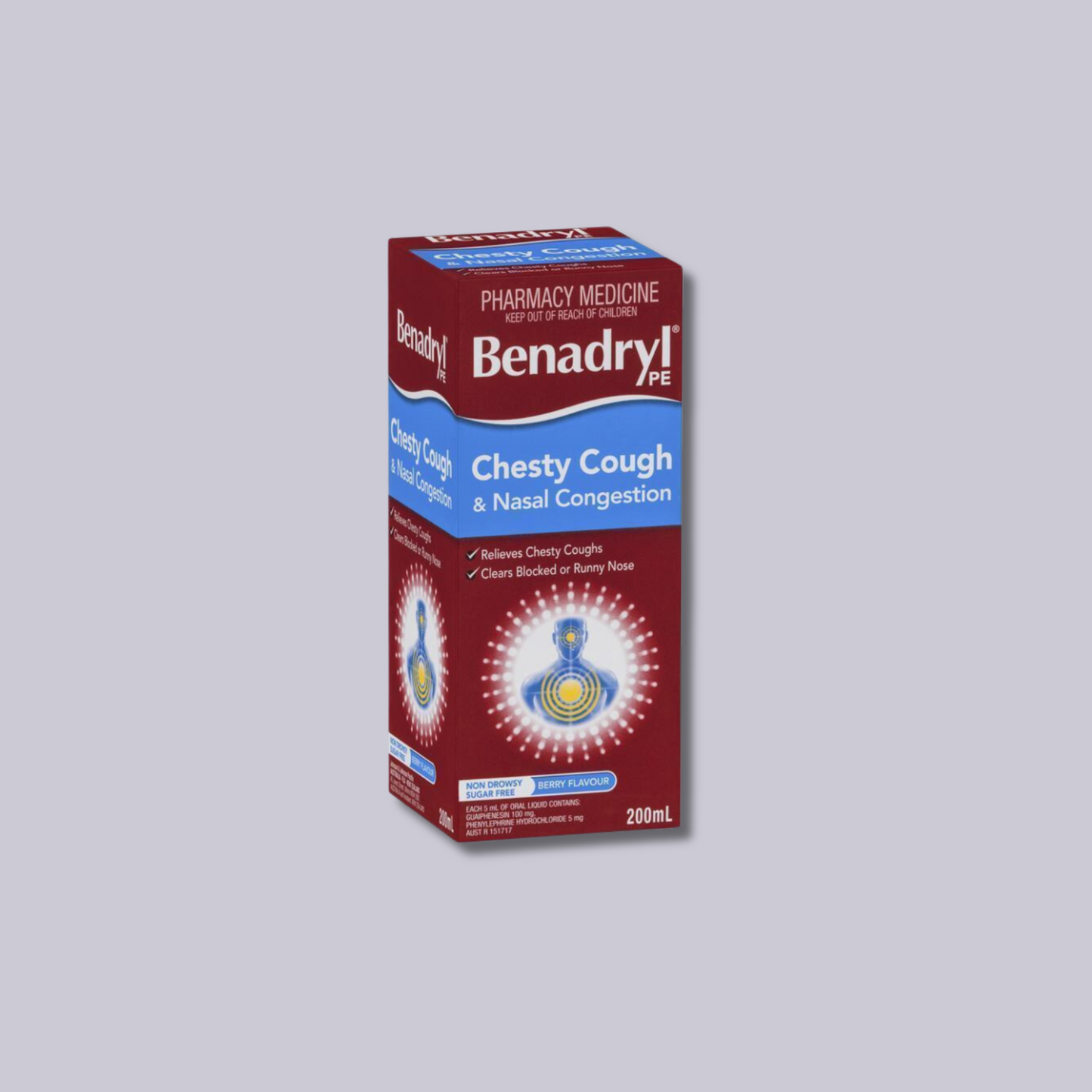 Benadryl PE Chesty Cough & Nasal Congestion Non-Drowsy Berry Flavour 200mL