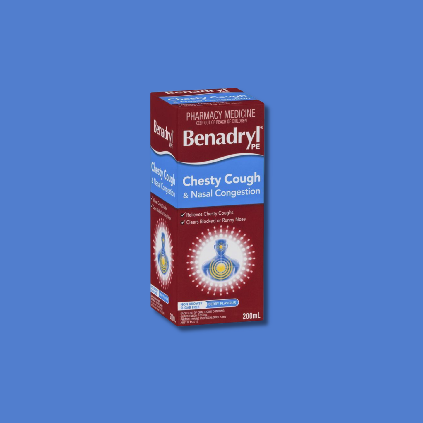 Benadryl PE Chesty Cough & Nasal Congestion Non-Drowsy Berry Flavour 200mL