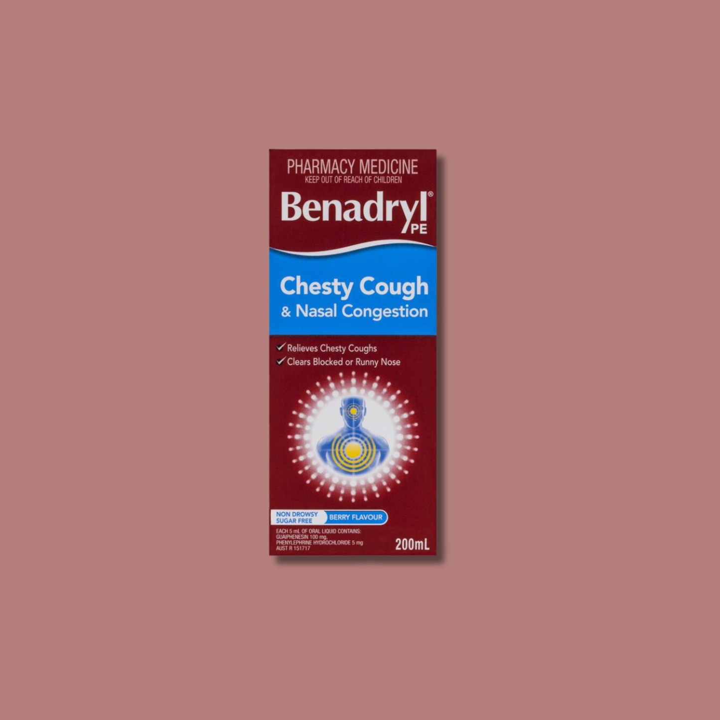 Benadryl PE Chesty Cough & Nasal Congestion Non-Drowsy Berry Flavour 200mL