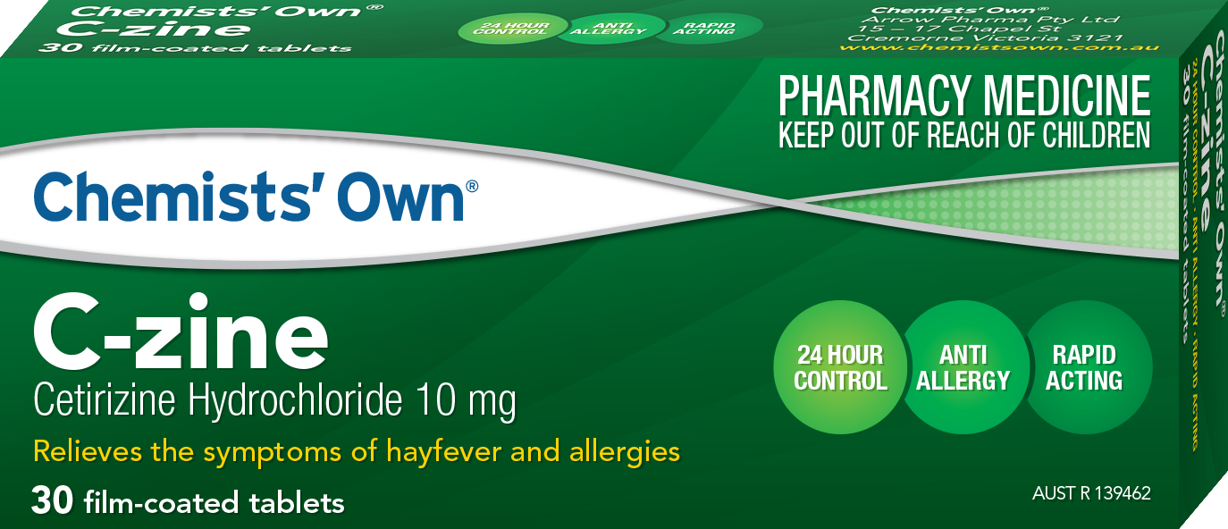 30 x Chemist's Own C-Zine Tablets Cetirizine Hydrochloride 10mg (Generic Zyrtec)