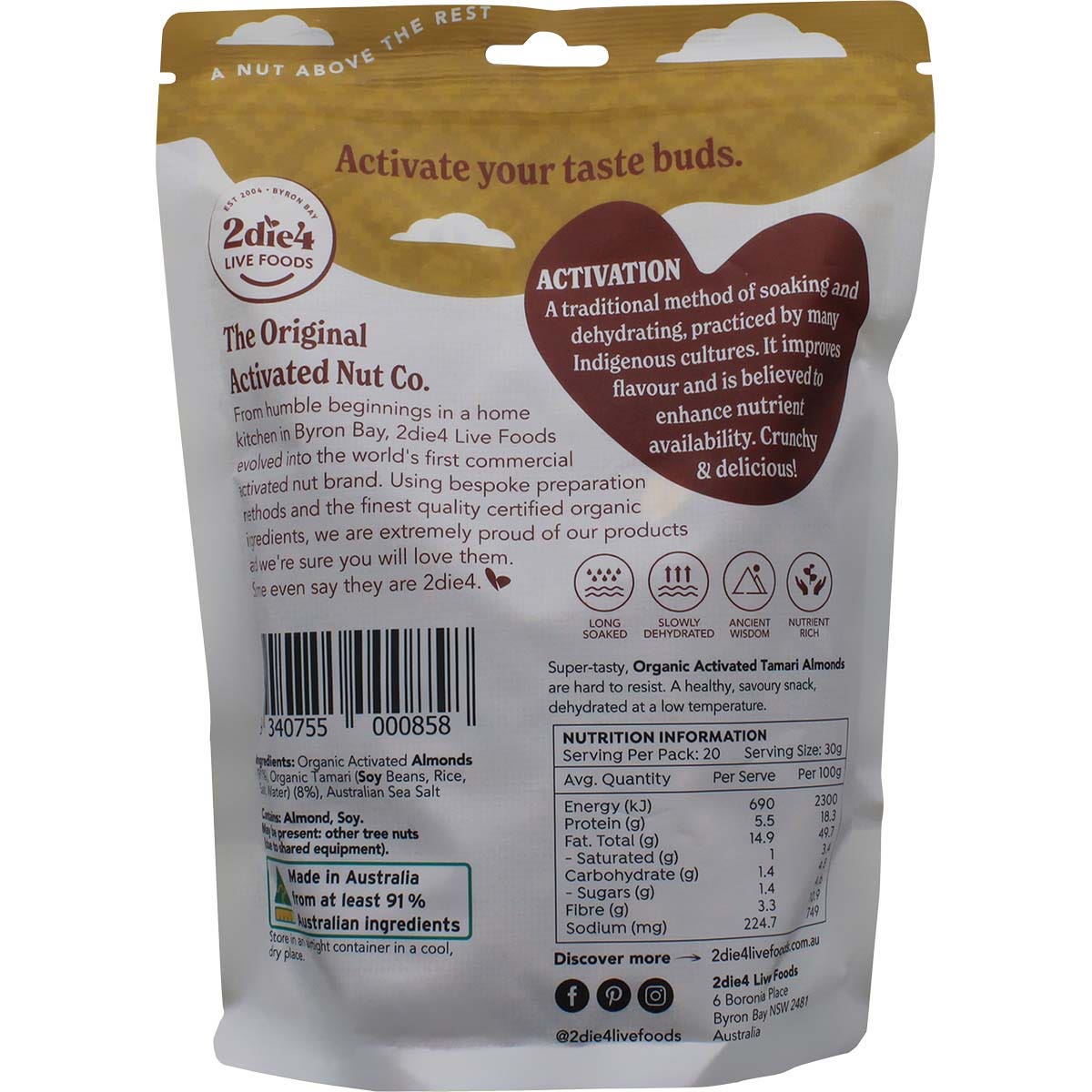 2DIE4 LIVE FOODS Organic Activated Tamari Almonds 600g