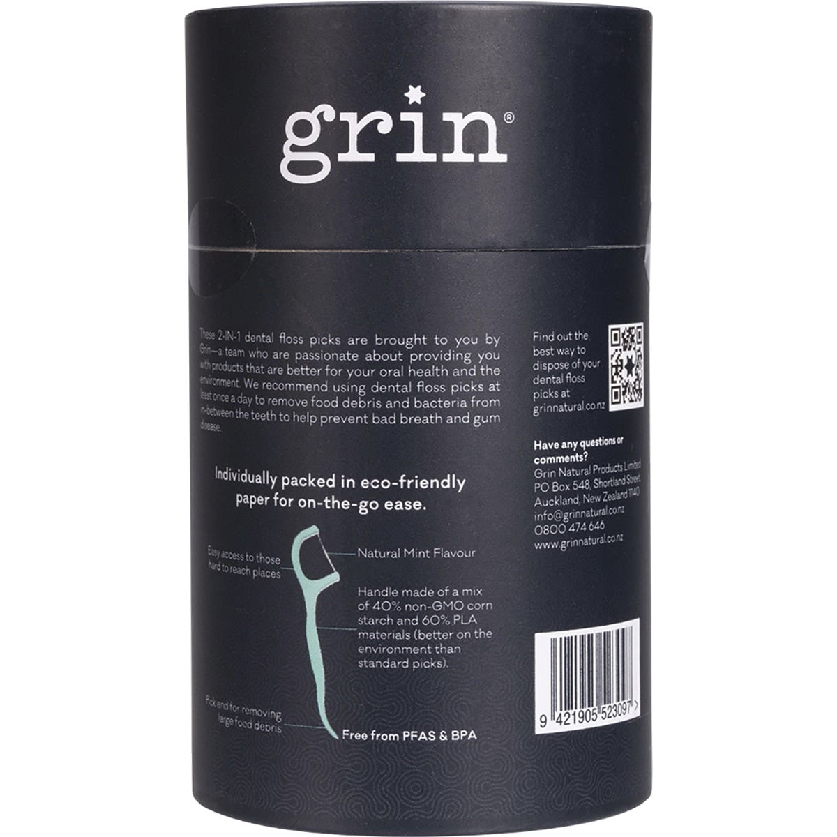 GRIN Biodegradable Dental Floss Picks Adults 45