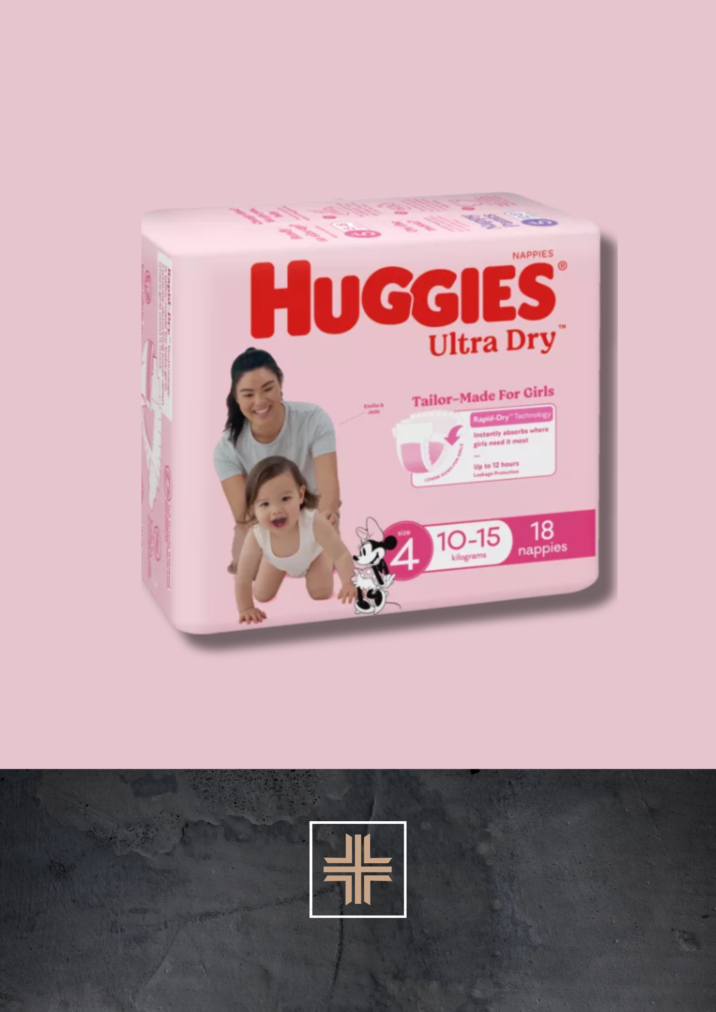Huggies Ultra Dry For Girls Toddler Size 4, 10-15kg 18 Nappies