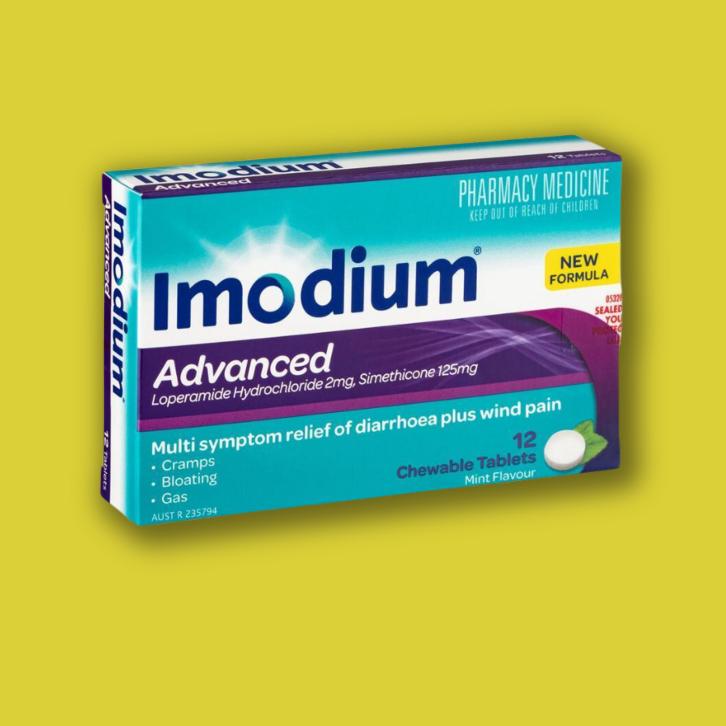 Imodium Advanced Diarrhoea Plus Wind Pain Chewable Tablets Mint Flavour 12 Pack