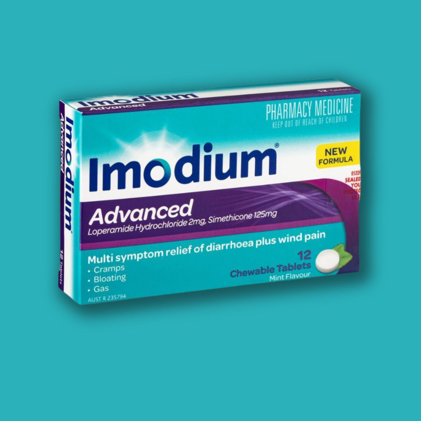 Imodium Advanced Diarrhoea Plus Wind Pain Chewable Tablets Mint Flavour 12 Pack