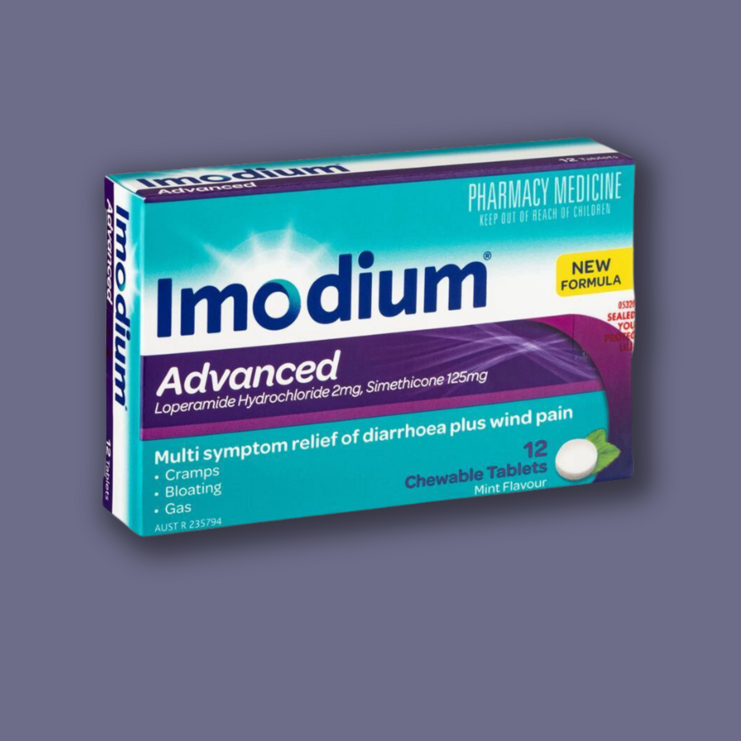 Imodium Advanced Diarrhoea Plus Wind Pain Chewable Tablets Mint Flavour 12 Pack