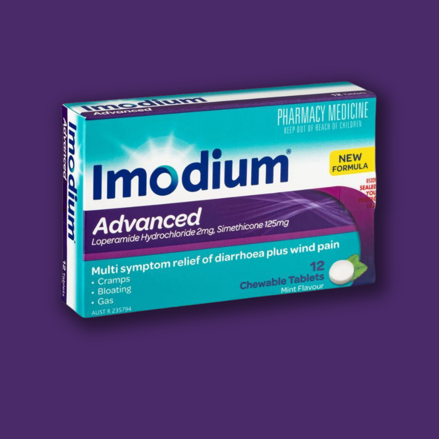 Imodium Advanced Diarrhoea Plus Wind Pain Chewable Tablets Mint Flavour 12 Pack