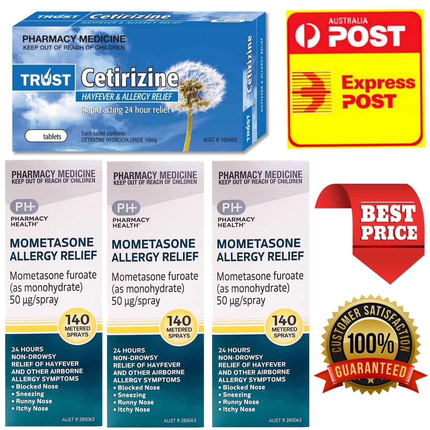 3x Nasonex Generic Mometasone Nasal Spray + 30x Zyrtec Generic Cetirizine + Express Delivery