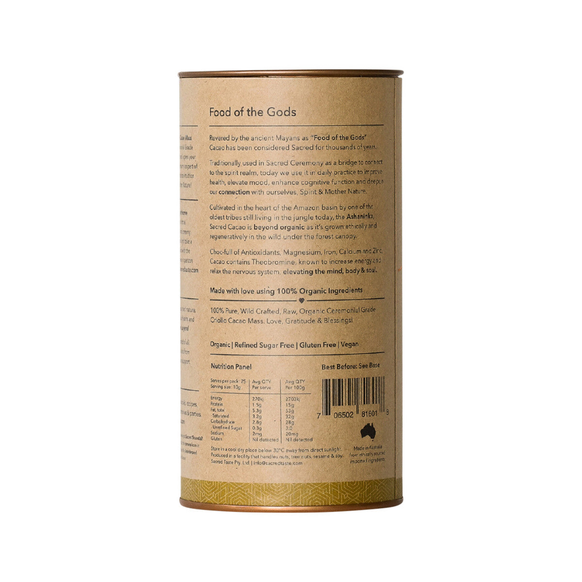 Sacred Taste Organic Drinking Cacao (Ceremonial Grade Cacao) Ceremony 250g