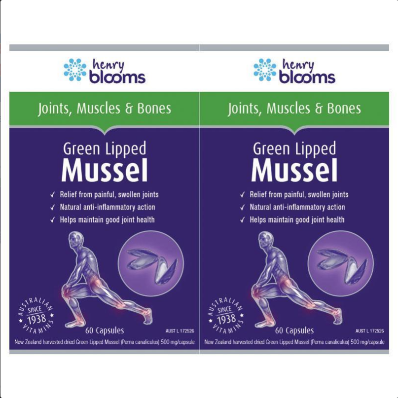Henry Blooms Green Lipped Mussel 500mg Twin Pack 2 x 60 Capsules