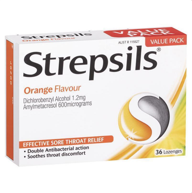 Strepsils Soothing Lozenges Orange Sore Throat Double Antibacterial 36 Pack