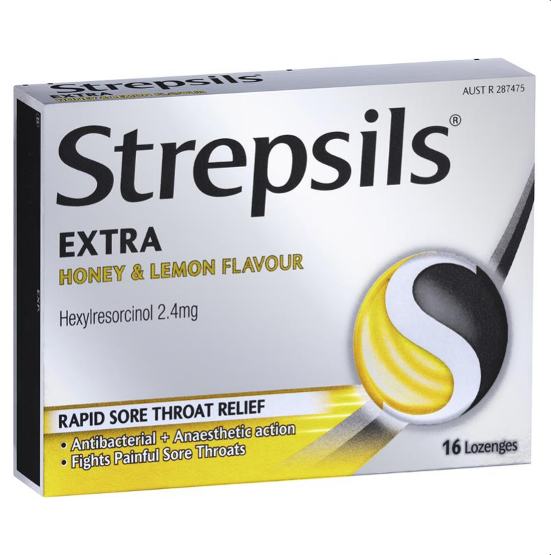 Strepsils Extra Honey Lemon Lozenges Fast Numbing Sore Throat Pain Relief with Anaesthetic 16 Pack