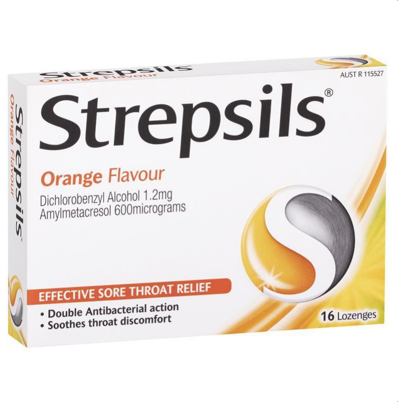 Strepsils Soothing Lozenges Orange Sore Throat Double Antibacterial 16 Pack