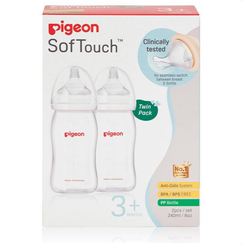 Pigeon SofTouch Peristaltic Plus PP Bottle 240mL Twin Pack