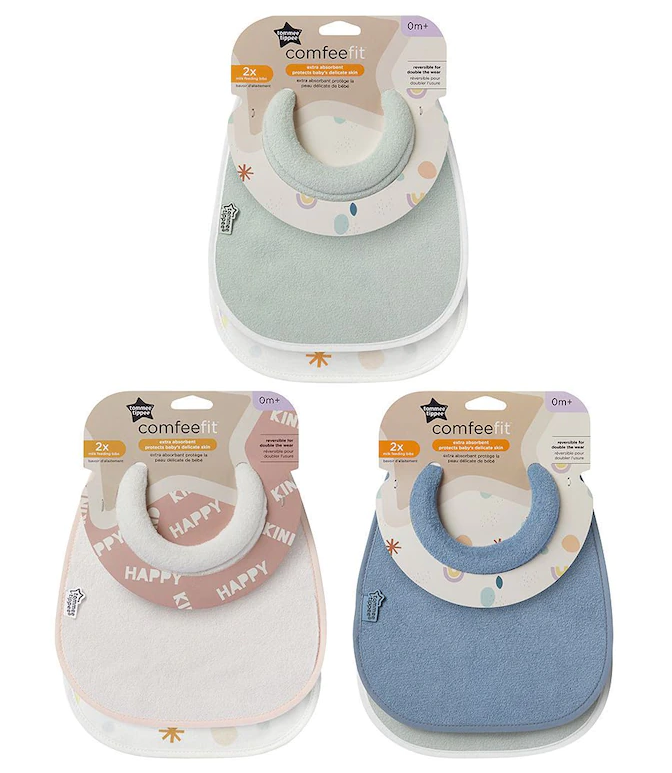 Tommee Tippee Comfee Fit Milk Feeding Bibs 2 Pack - Assorted
