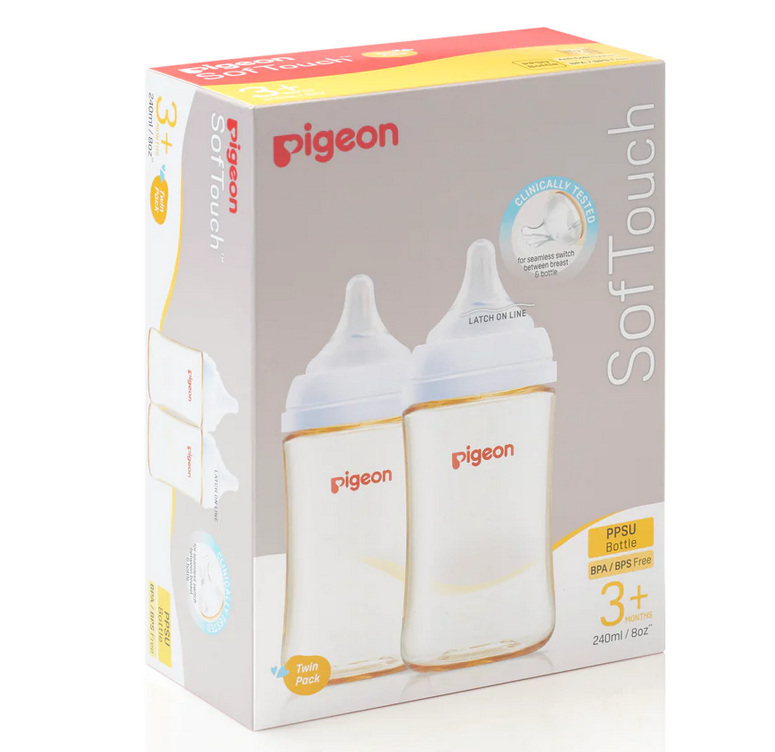 Pigeon SofTouch Peristaltic Plus PPSU Bottle 240ml Twin Pack