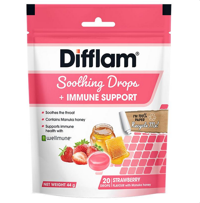 Difflam Soothing Drops + Immune Support Strawberry 20 Drops