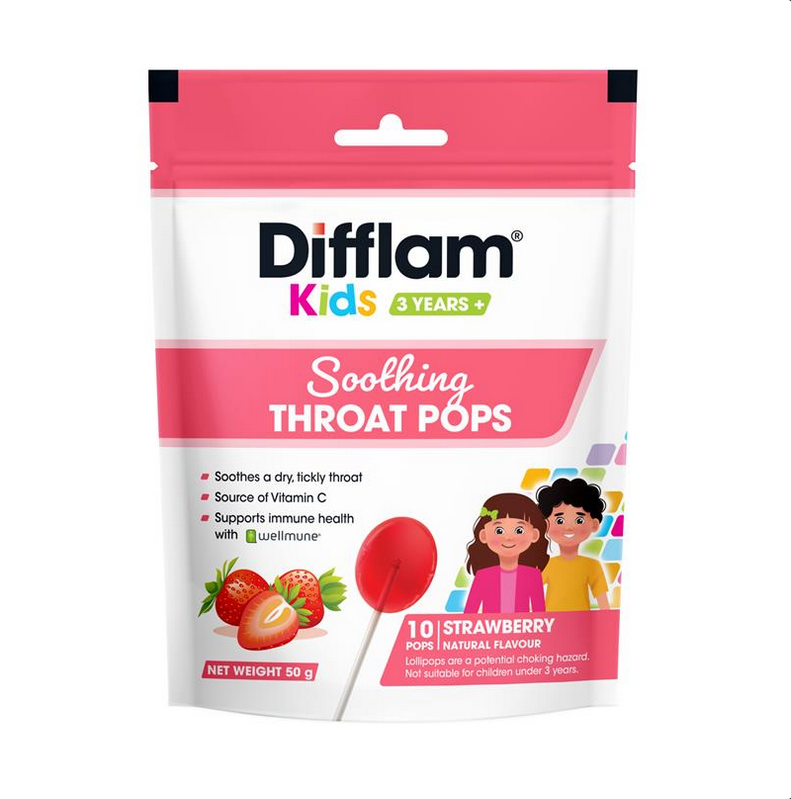 Difflam Kids Soothing Throat Pops Strawberry 10 pack