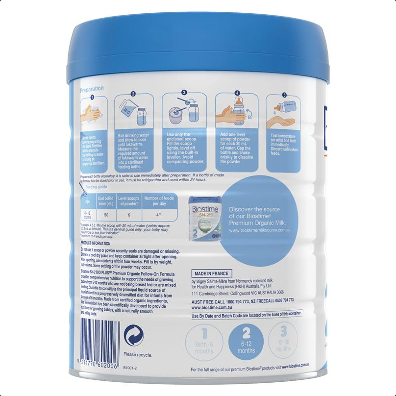 Biostime SN-2 Bio Plus Premium Organic Follow On Formula Stage 2 800g