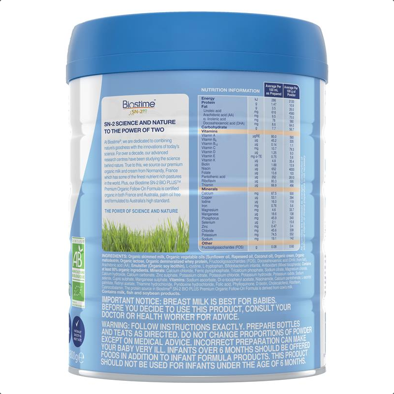 Biostime SN-2 Bio Plus Premium Organic Follow On Formula Stage 2 800g