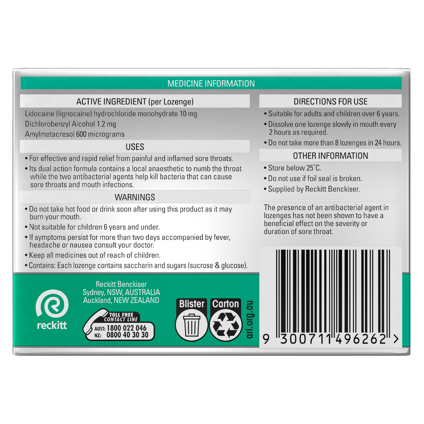 Strepsils Anaesthetic Lozenges Menthol 16 Pack
