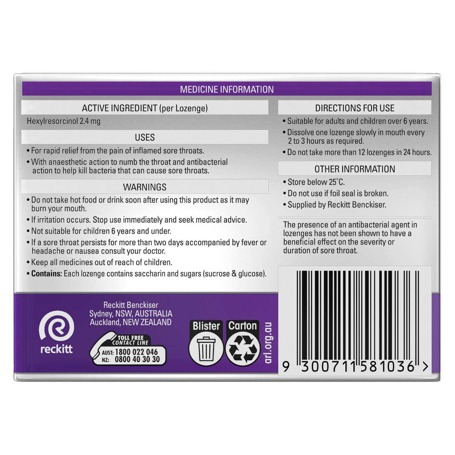 Strepsils Extra Blackcurrant Fast Numbing Sore Throat Pain Relief with Anaesthetic Lozenges 16 pack