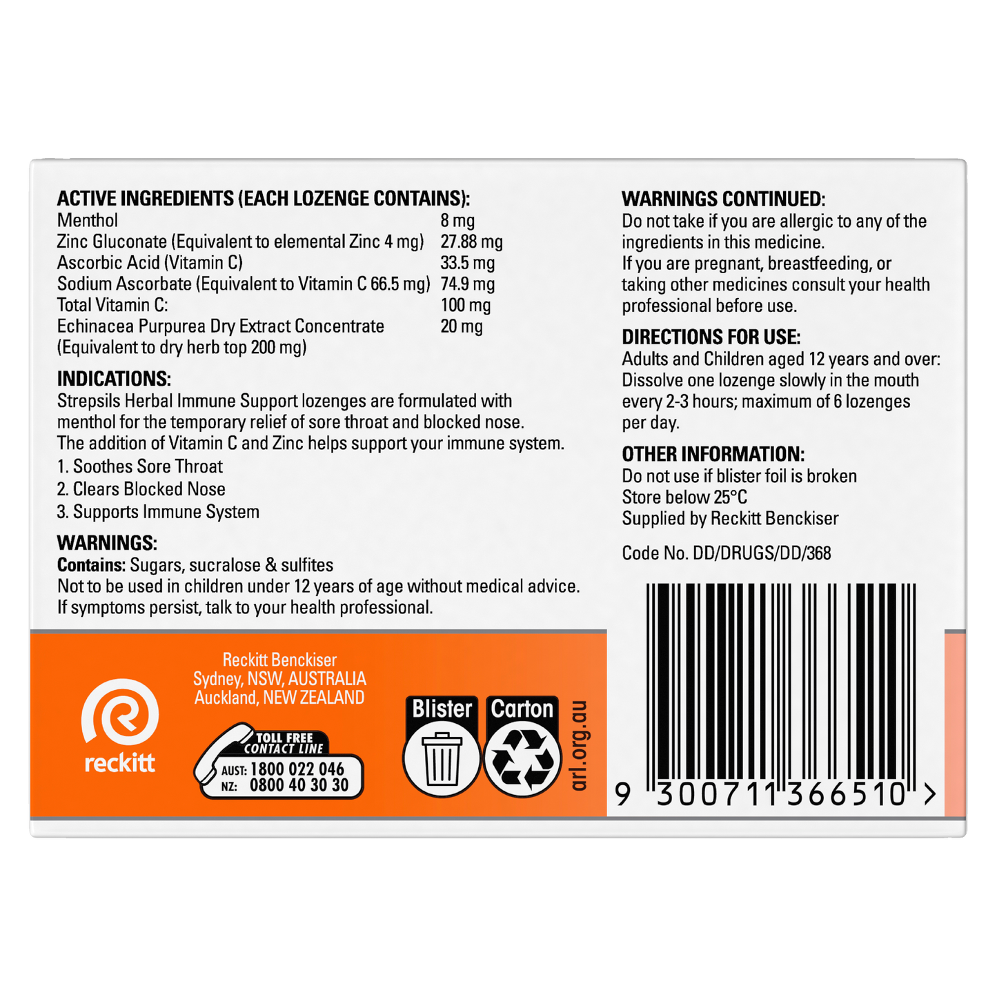 Strepsils Herbal Immune Support Lozenges Elderberry 16s