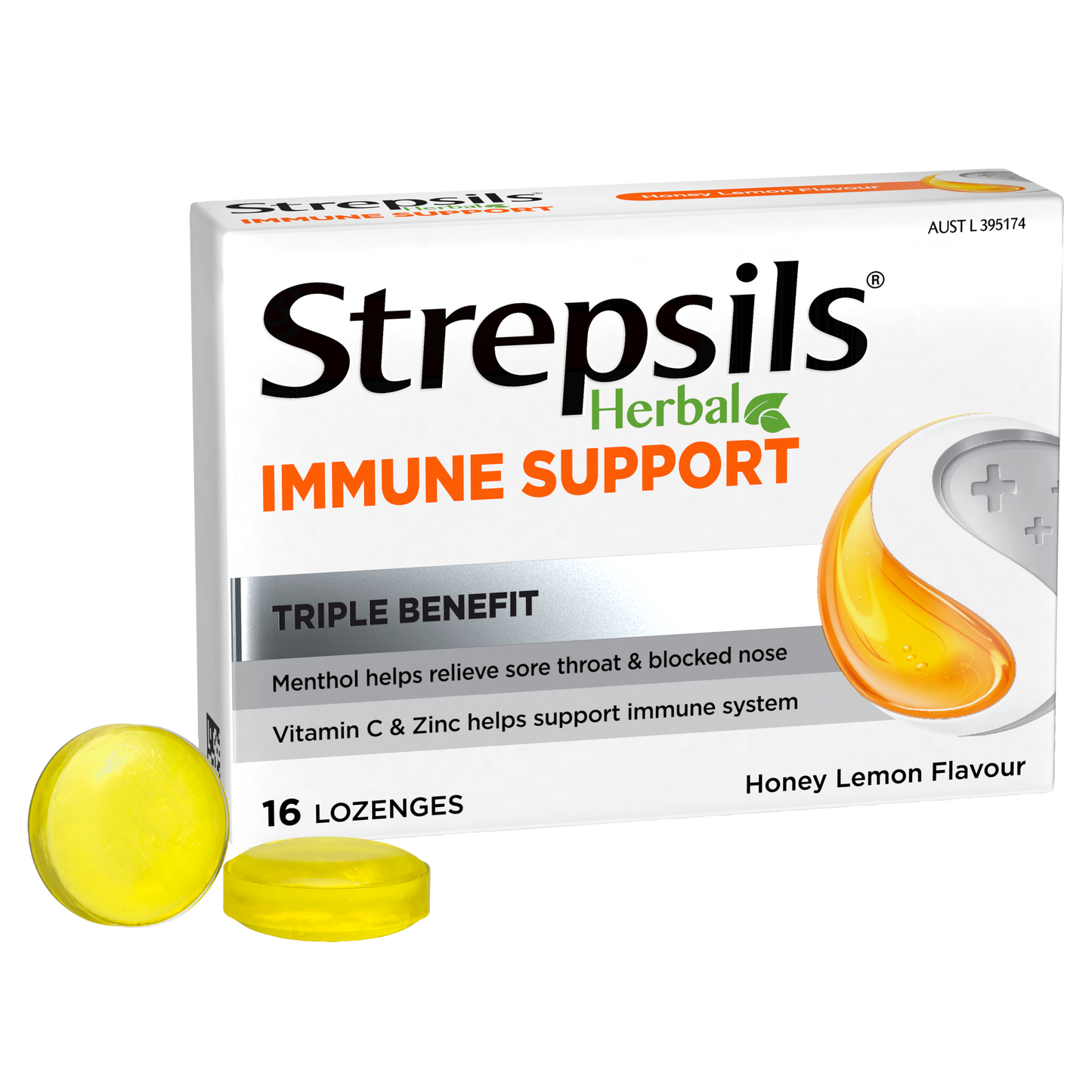 Strepsils Herbal Immune Support Lozenges Honey Lemon 16s