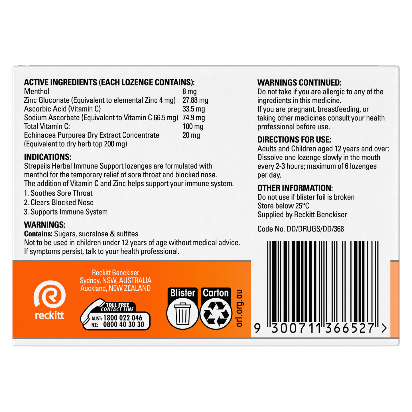 Strepsils Herbal Immune Support Lozenges Honey Lemon 16s