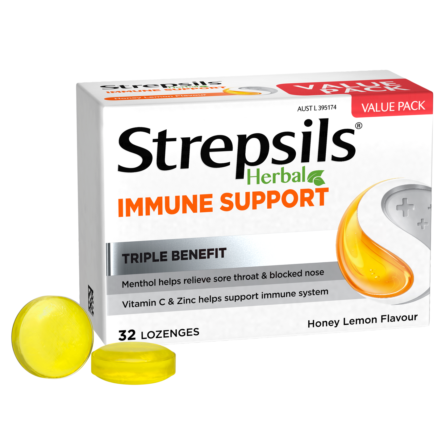 Strepsils Herbal Immune Support Lozenges Honey Lemon 32s
