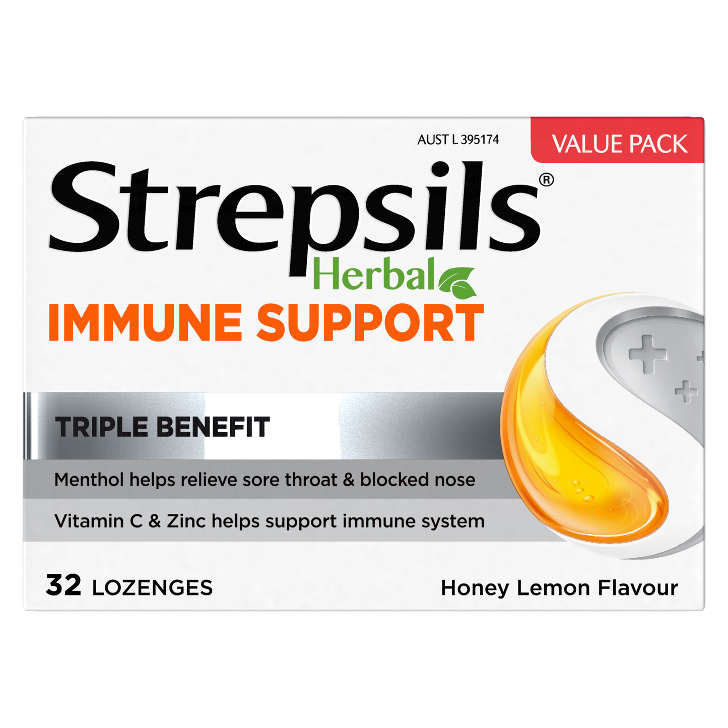 Strepsils Herbal Immune Support Lozenges Honey Lemon 32s