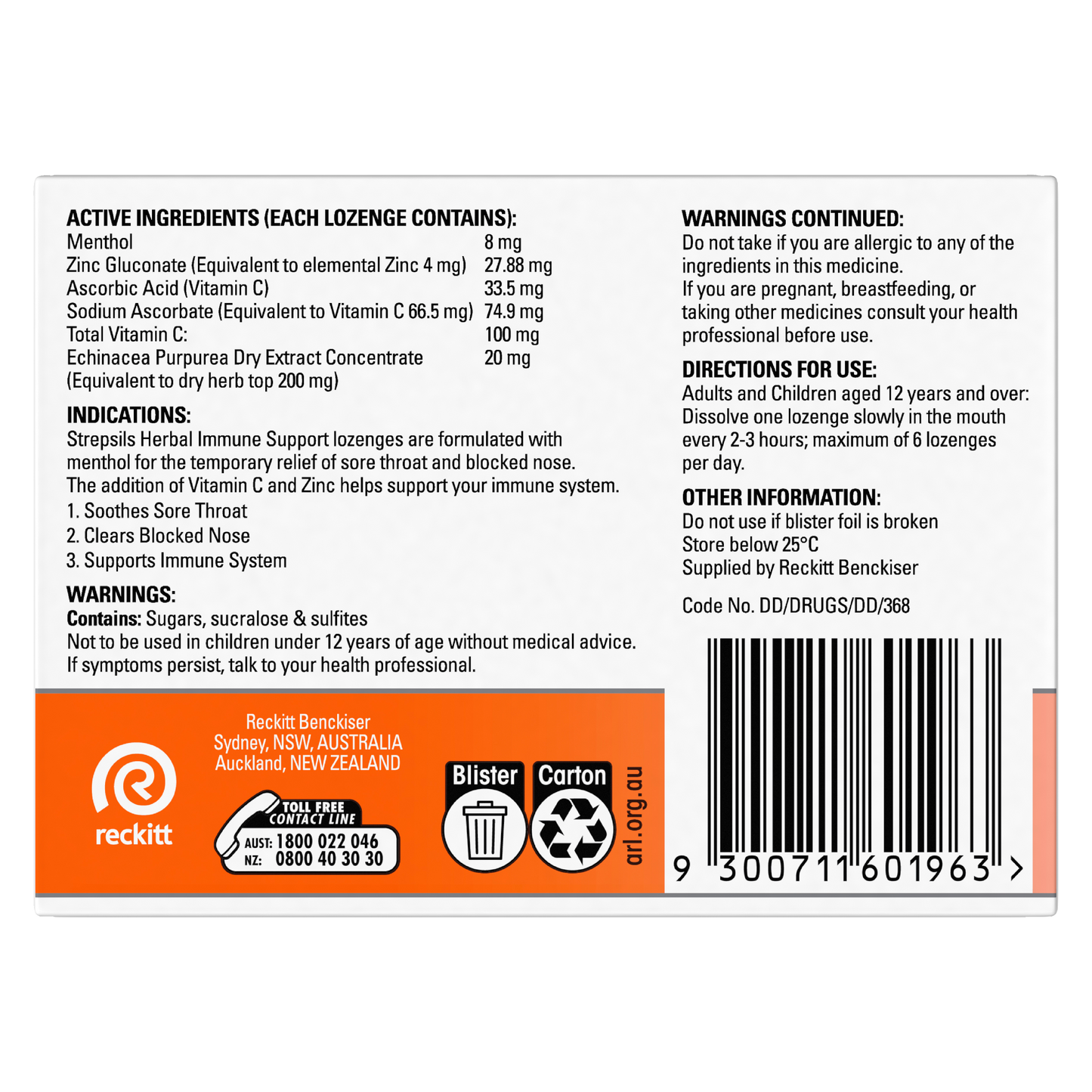 Strepsils Herbal Immune Support Lozenges Honey Lemon 32s