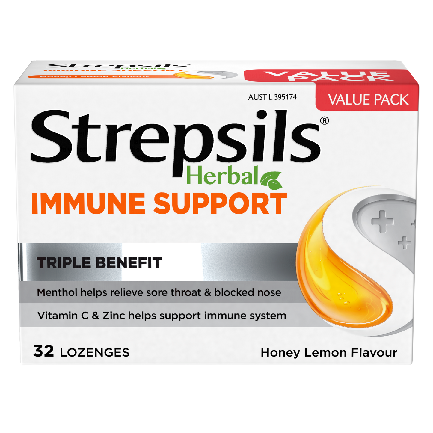 Strepsils Herbal Immune Support Lozenges Honey Lemon 32s