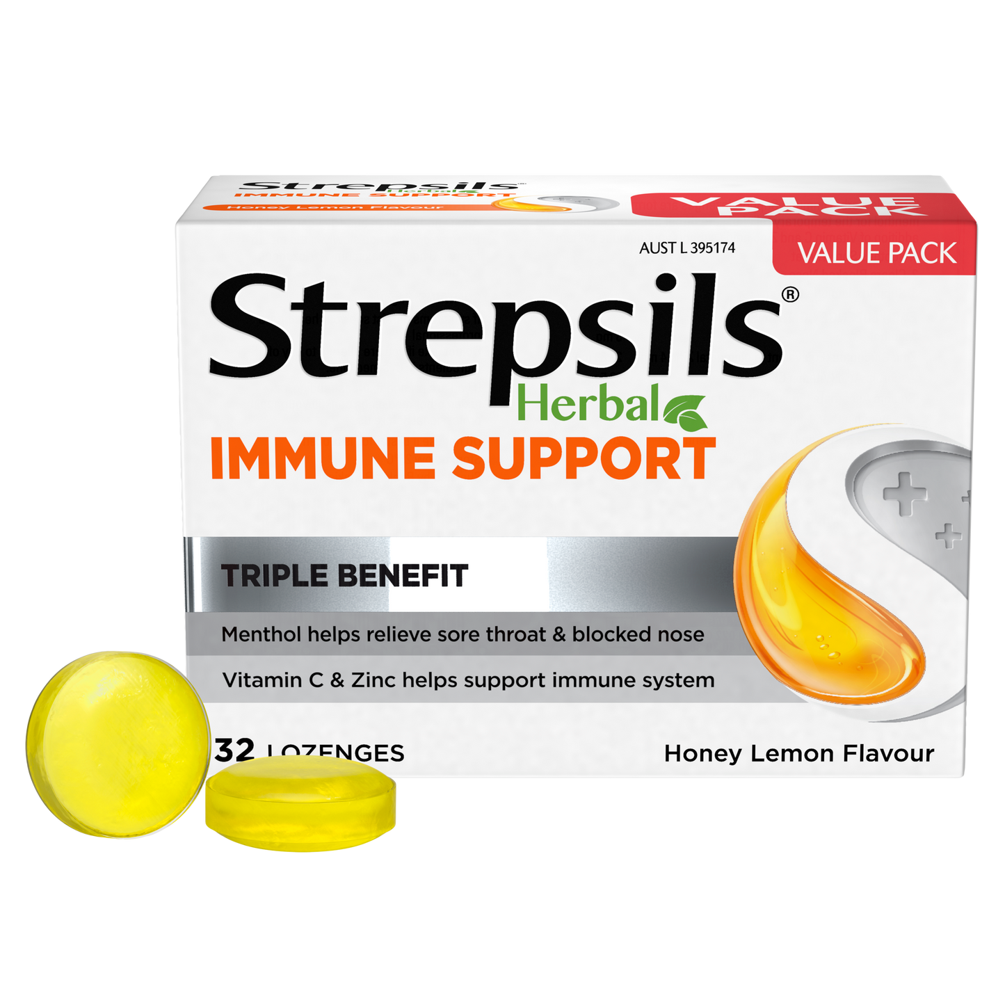 Strepsils Herbal Immune Support Lozenges Honey Lemon 32s