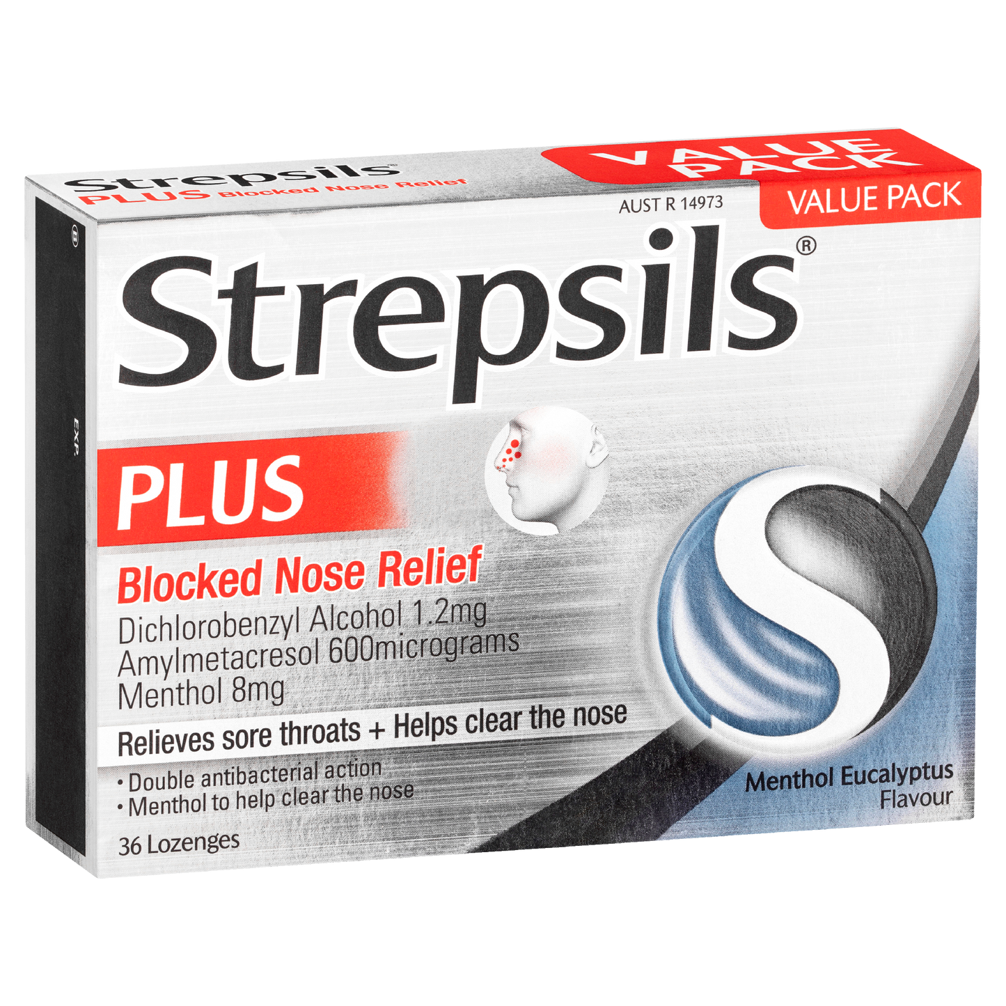 Strepsils Plus Blocked Nose Relief Menthol Eucalyptus 36 Pack