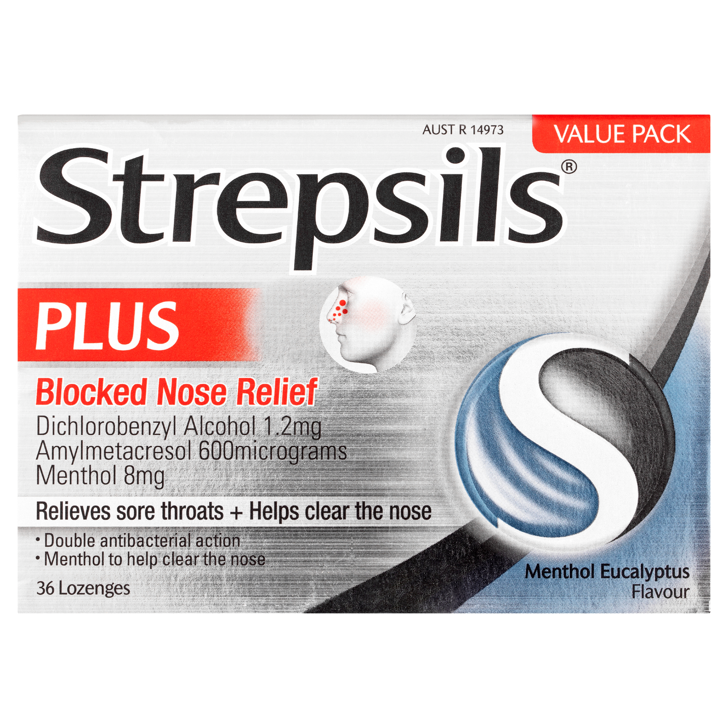 Strepsils Plus Blocked Nose Relief Menthol Eucalyptus 36 Pack