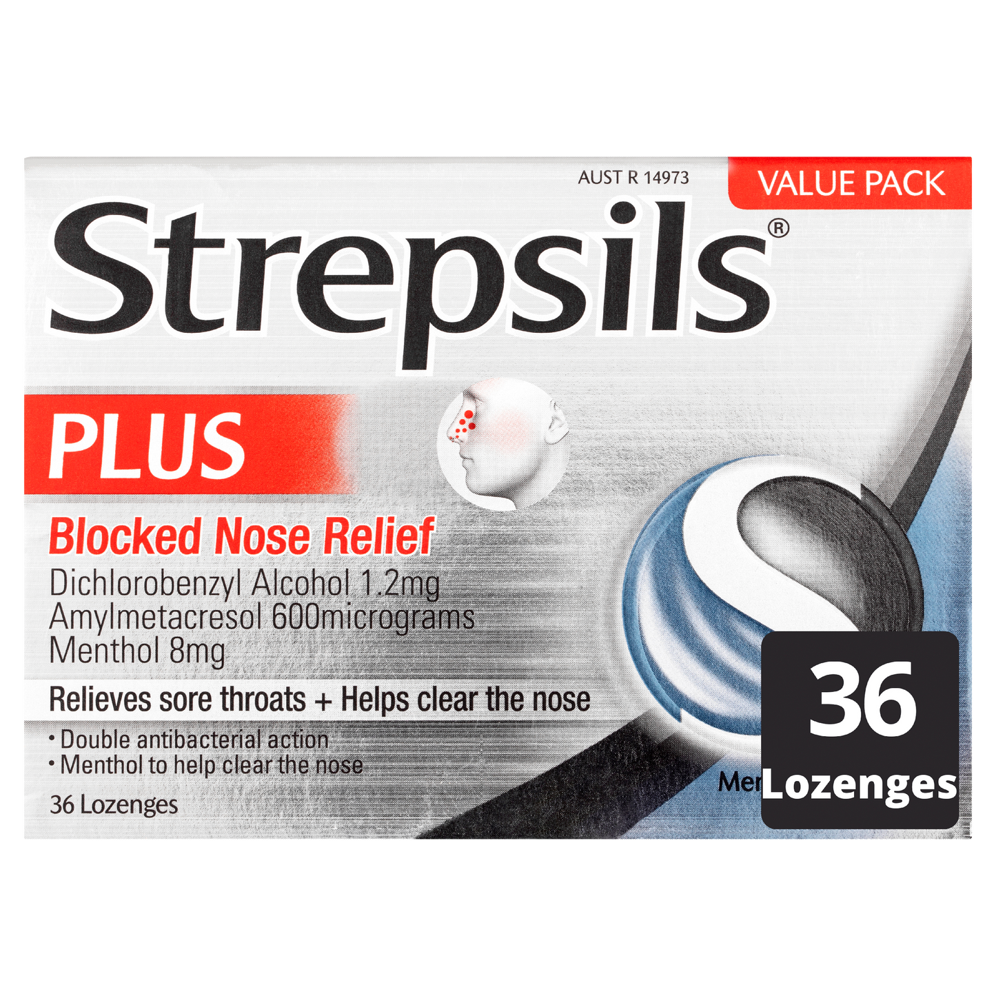 Strepsils Plus Blocked Nose Relief Menthol Eucalyptus 36 Pack