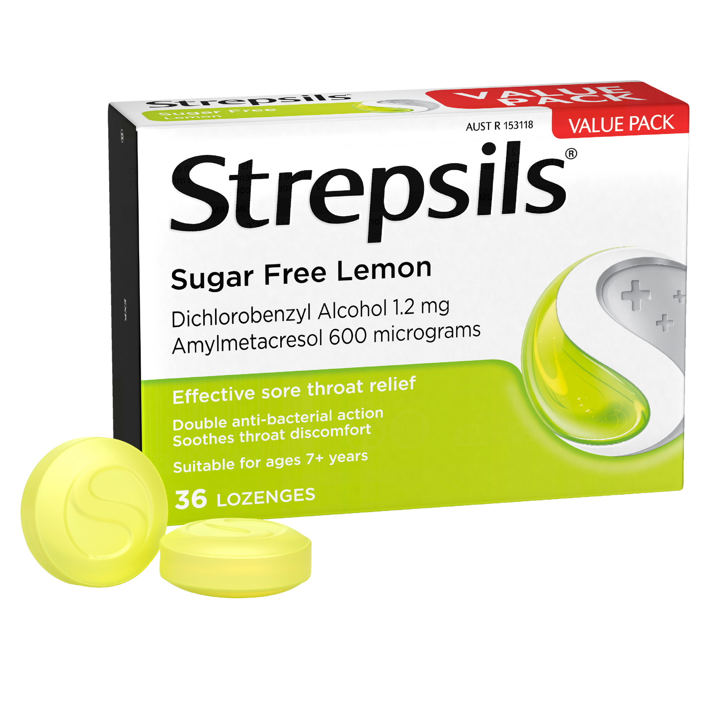 Strepsils Sore Throat Relief Sugar Free Lemon 36 Pack